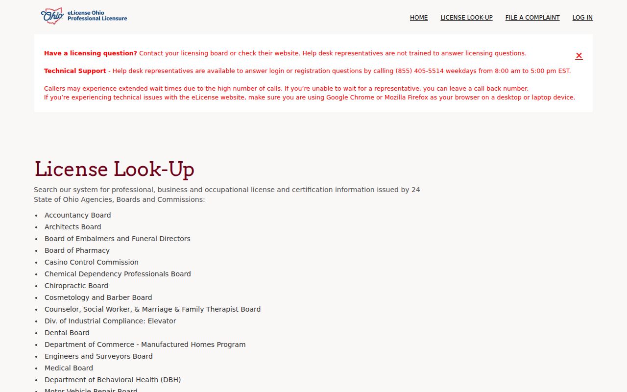 Dublin resident lookup eLicense Ohio credential search